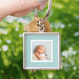 Light Aqua   Lattice Framed Photo Key Ring