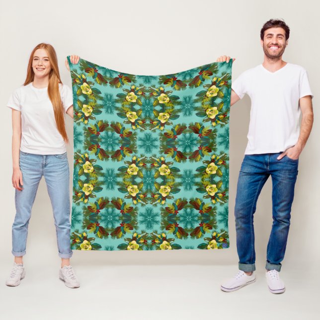 Light Aqua Magnolia Winter Soft Fleece Blanket (In Situ)