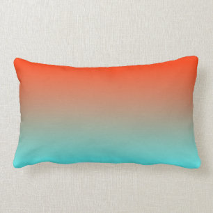 Light Aqua Orange Ombre Lumbar Cushion