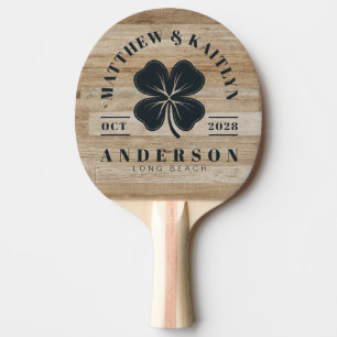 Light Ash Wood Irish Lucky Clover Wedding Crest Ping Pong Paddle