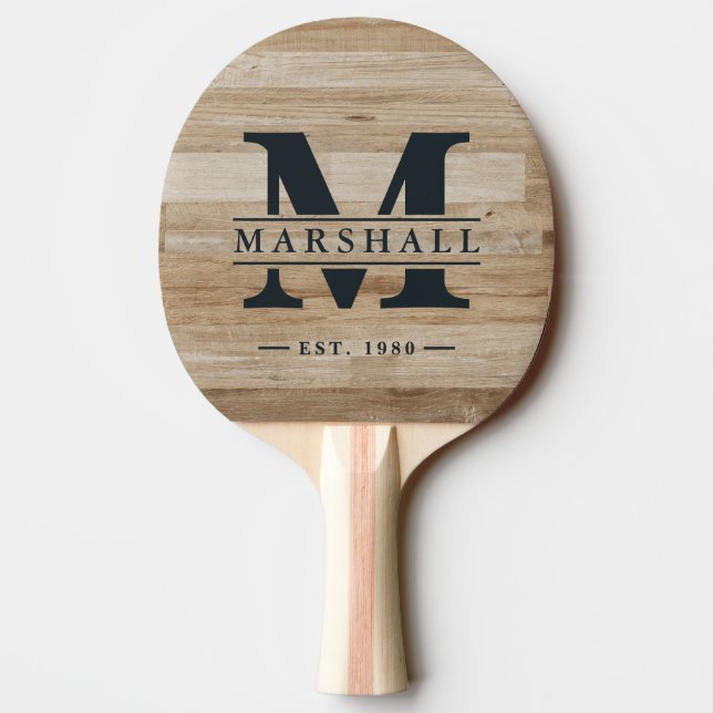 Light Ash Wood Monogram & Name Overlay Ping Pong Paddle (Back)