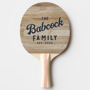 Light Ash Wood Retro Family Name & Year Ping Pong Paddle