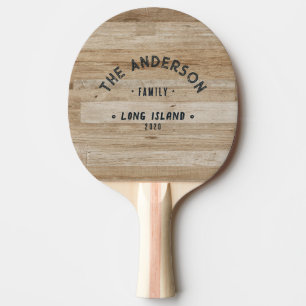 Light Ash Wood Vintage Seaside Family Name Ping Pong Paddle