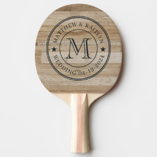 Light Ash Wood Wedding Monogram Star Ping Pong Paddle
