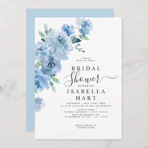 Light Baby Blue Botanical Floral Bridal Shower Invitation