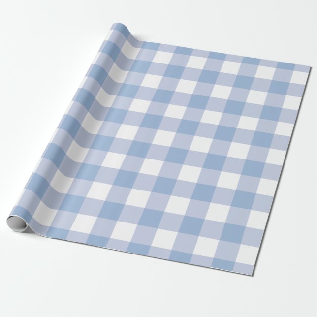 Light Baby Blue Buffalo Plaid Wrapping Paper (Unrolled)