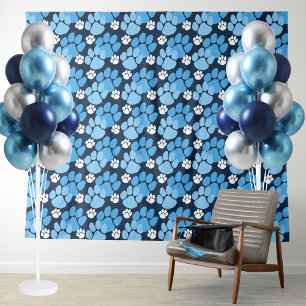 Light Baby Blue & Navy Repeating Pawprint Backdrop Tapestry