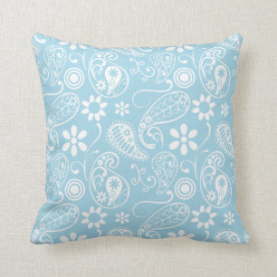 Light Baby Blue Paisley Pattern Cushion