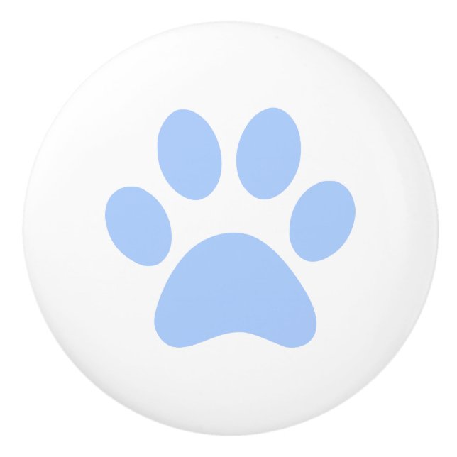 Light Baby Blue Paw Print pawprint Ceramic Knob (Front)