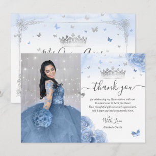 Light Baby Blue Silver Quinceañera Photo Birthday Thank You Card