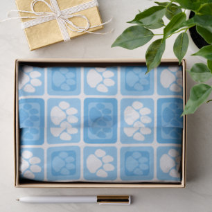 Light Baby Blue & White Repeating Pawprint  Tissue Paper