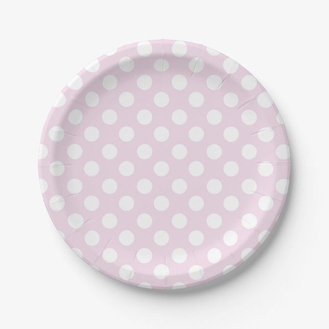 Light Baby Pink & White Polka Dots Birthday Party Paper Plate (Front)