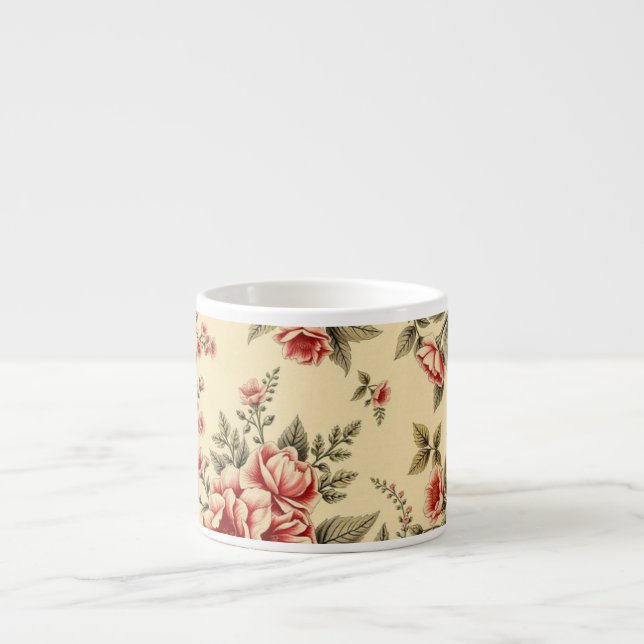 Light Background Vintage Floral Design Espresso Cup (Front)