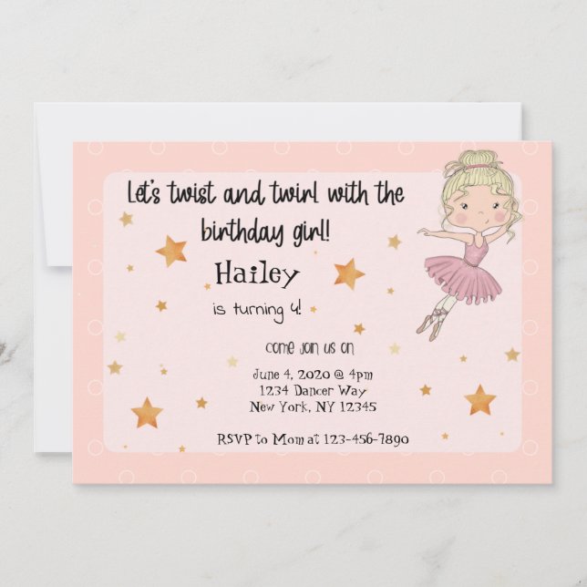 Light Ballerina Party Invitation (Front)