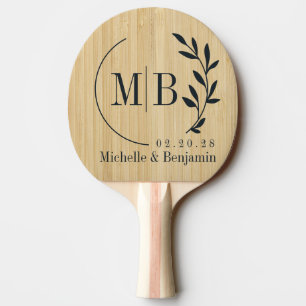 Light Bamboo Leaf Wedding Monogram Ping Pong Paddle
