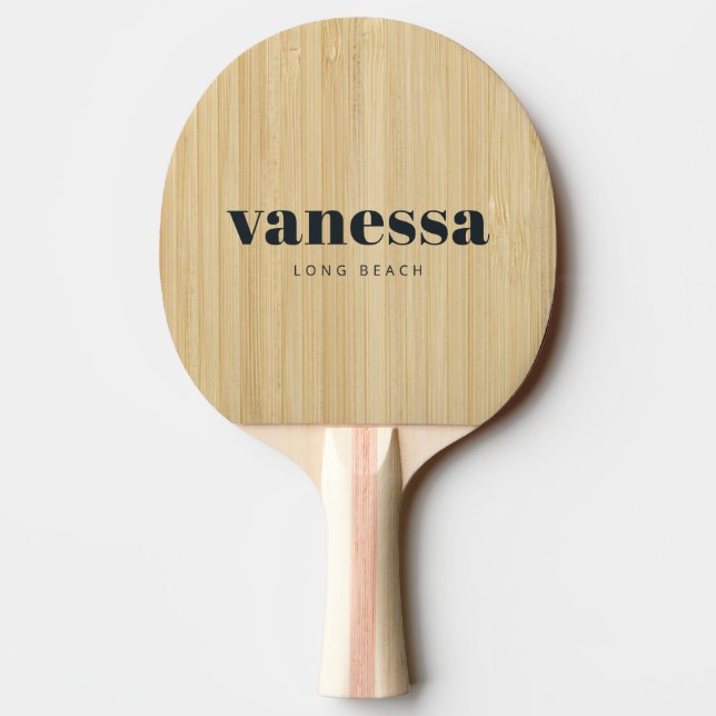 Light Bamboo Minimal Modern Classic Name  Ping Pong Paddle (Back)