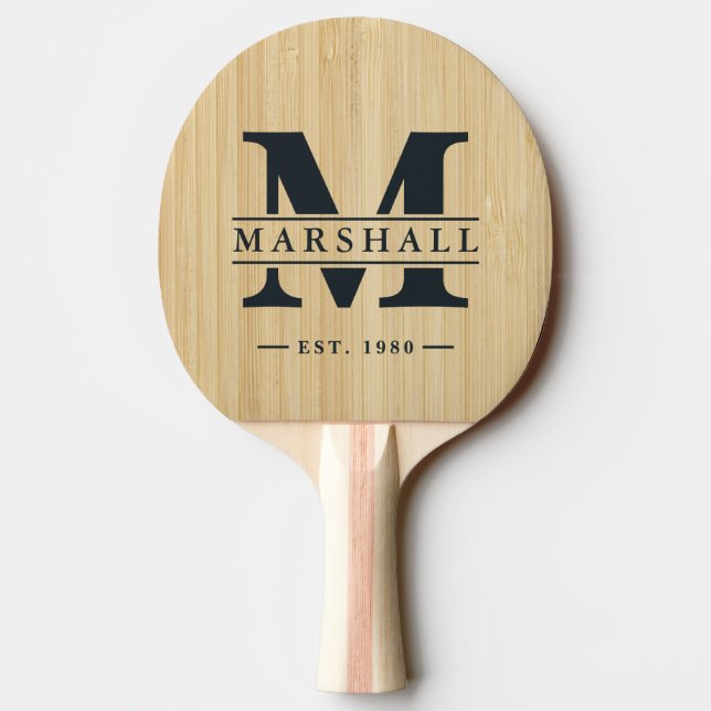 Light Bamboo Monogram & Name Overlay Ping Pong Paddle (Back)
