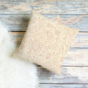 Light Beige And Tan Floral Paisley Pattern Cushion