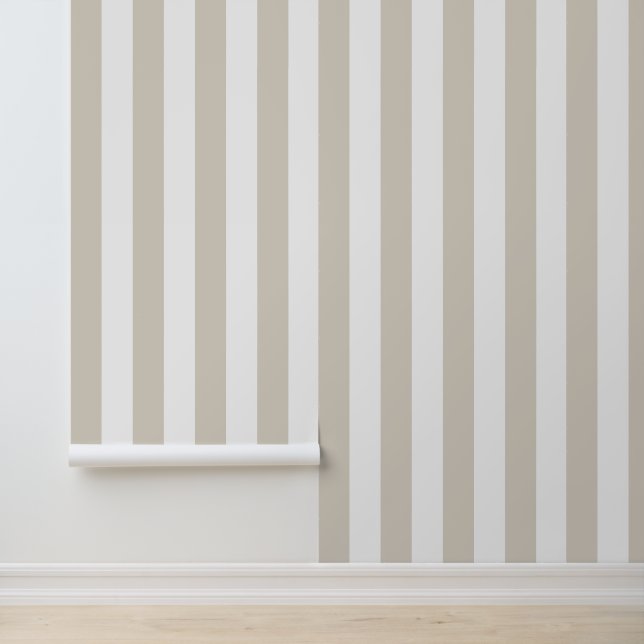 Light Beige and White Bold Vertical Stripes Wallpaper (Application)