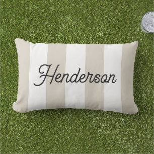 Light Beige and White Cabana Stripes Monogrammed Lumbar Cushion