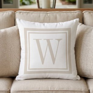 Light Beige and White Classic Square Monogram Cushion