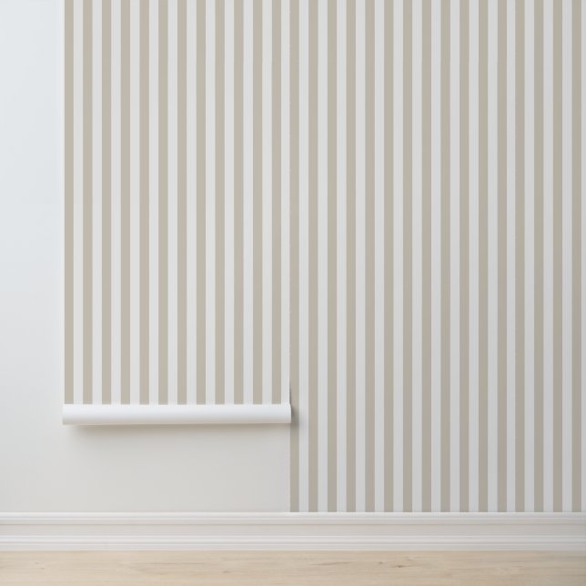 Light Beige and White Classic Vertical Stripes Wallpaper (Application)