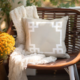 Light Beige and White Greek Key   Editable Colours Cushion