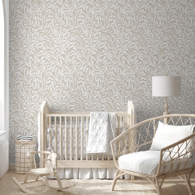 Light Beige and White Willow Bough Wallpaper (Kids)