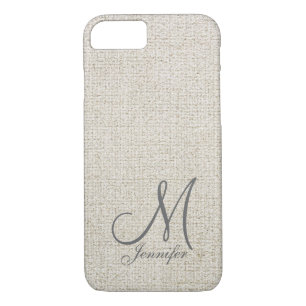 Light beige ecru Dark Grey Linen White Monogram iPhone 8/7 Case