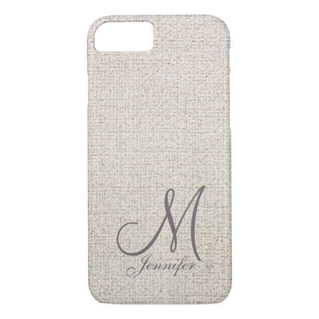 Light beige ecru Dark Grey Linen White Monogram Case-Mate iPhone Case (Back)