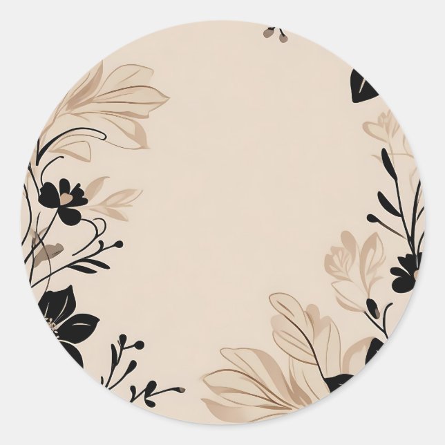 Light Beige Floral Classic Round Sticker (Front)