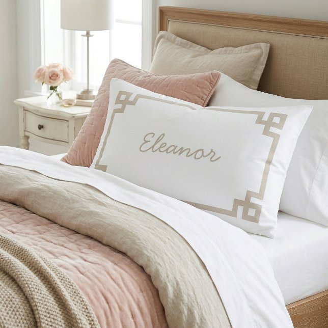 Light Beige Greek Key Monogram Standard Pillowcase (Creator Uploaded)