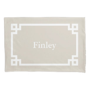 Light Beige Greek Key Monogram Standard Pillowcase