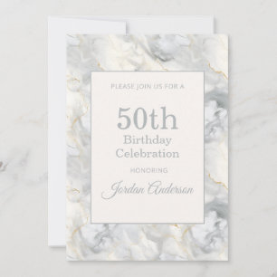 Light Beige Grey Marble 50th Birthday Invitation