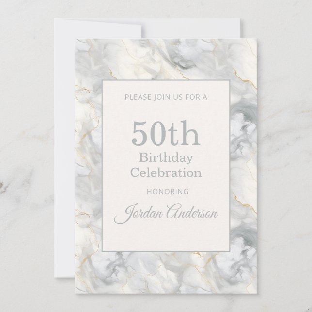 Light Beige Grey Marble 50th Birthday Invitation (Front)