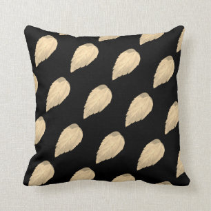 Light Beige Leaves Pattern on Black Cushion