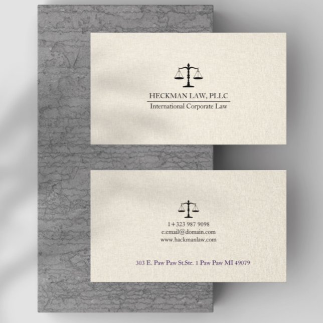 Light Beige Linen Black Justice Scale  Business Card (Creator Uploaded)