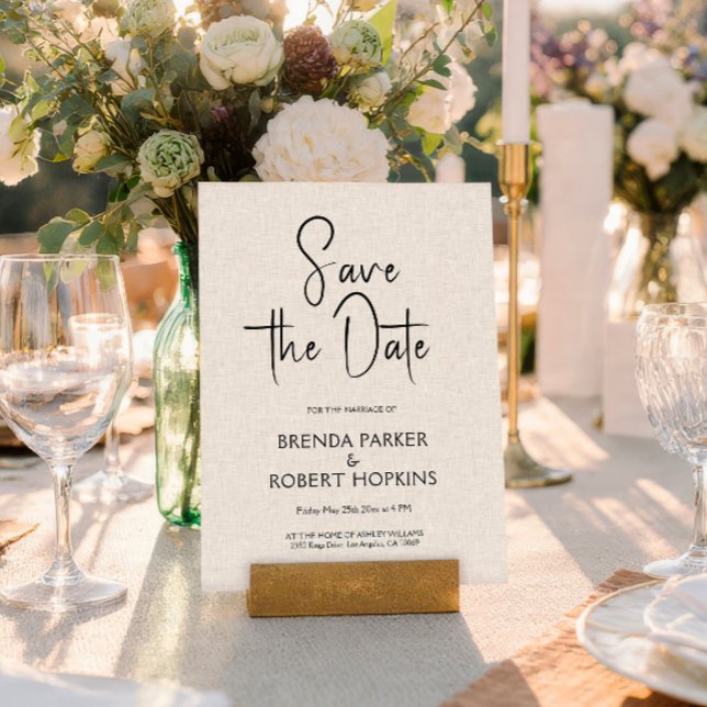 Light Beige Linen Black Script Save The Date Invitation (Creator Uploaded)