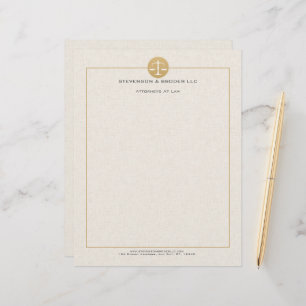 Light Beige Linen & Gold Law Practice Scale Custom Letterhead