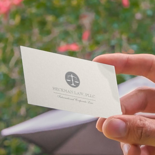 Light Beige Linen Grey Justice Logo Business Card (Creator Uploaded)