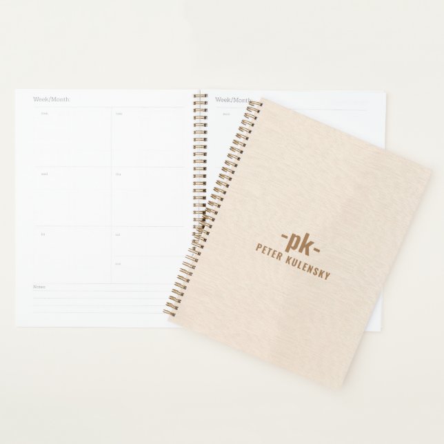 Light beige linen texture simple tan typography planner (Display)