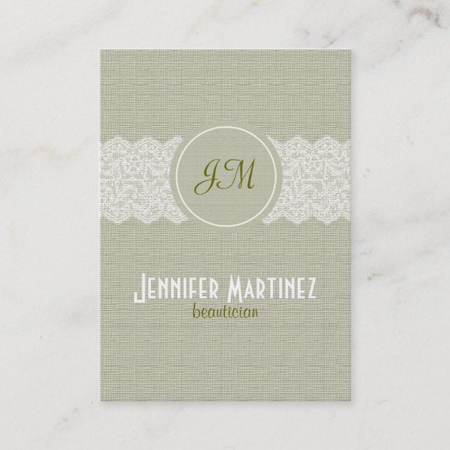 Light Beige Linen & White Lace Business Card (Front)