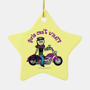 Light Biker Girl Ceramic Ornament