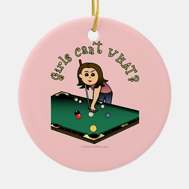Light Billiards Girl Ceramic Tree Decoration (Front)