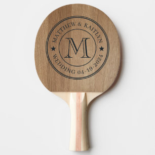 Light Birch Wood Wedding Monogram Star Ping Pong Paddle