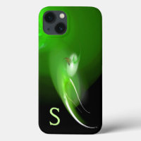 LIGHT BIRD ,BLACK BRIGHT GREEN ABSTRACT MONOGRAM 