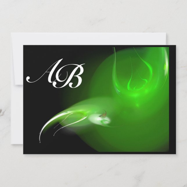 LIGHT BIRD IN GREEN MONOGRAM INVITATION (Front)