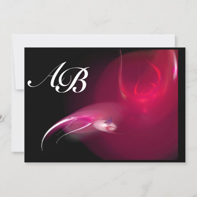 LIGHT BIRD IN PINK FUCHSIA  MONOGRAM INVITATION (Front)