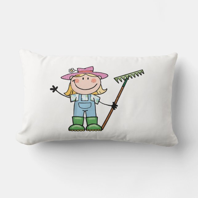 Light Blonde Gardener with Pink Hat Lumbar Cushion (Front)