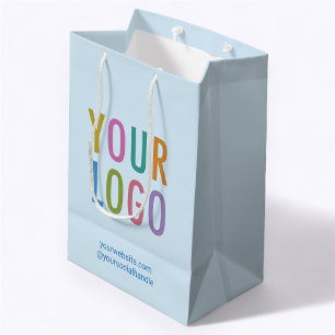 Light Blue 10 inch Gift Bag Business Logo Medium